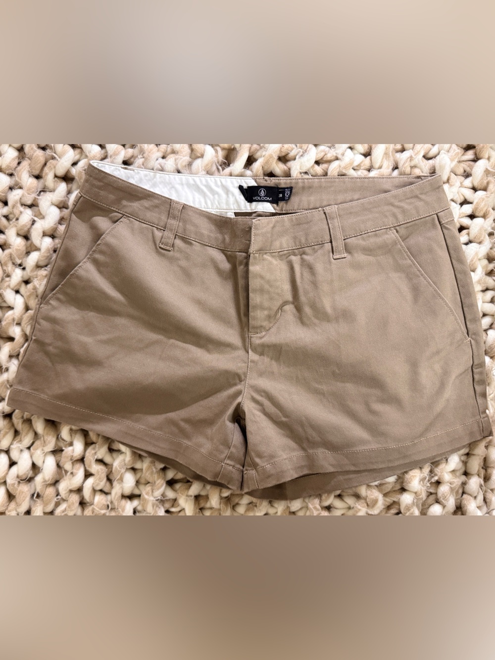 Volcom Women’s Khaki Low Rise Chino Shorts